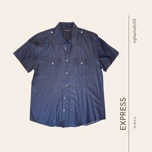EXPRESS MENS SHORT SLEEVE DENIM BUTTON DOWN